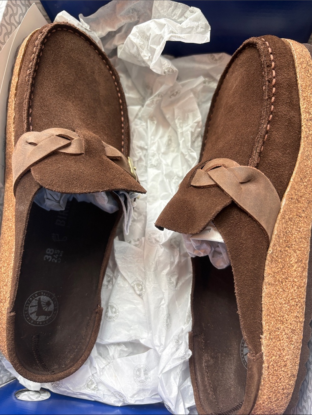 Birkenstock Brown Suede Mules with Buckle Trim - Picture 5 of 5